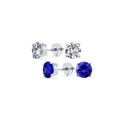 Classic CZ Solitaire Cubic Zirconia Stud Earrings Screwback Posts Sterling