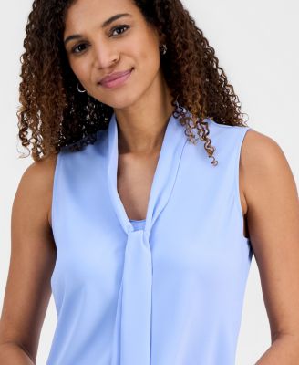Women's Solid Sleeveless Tie-Neck Blouse