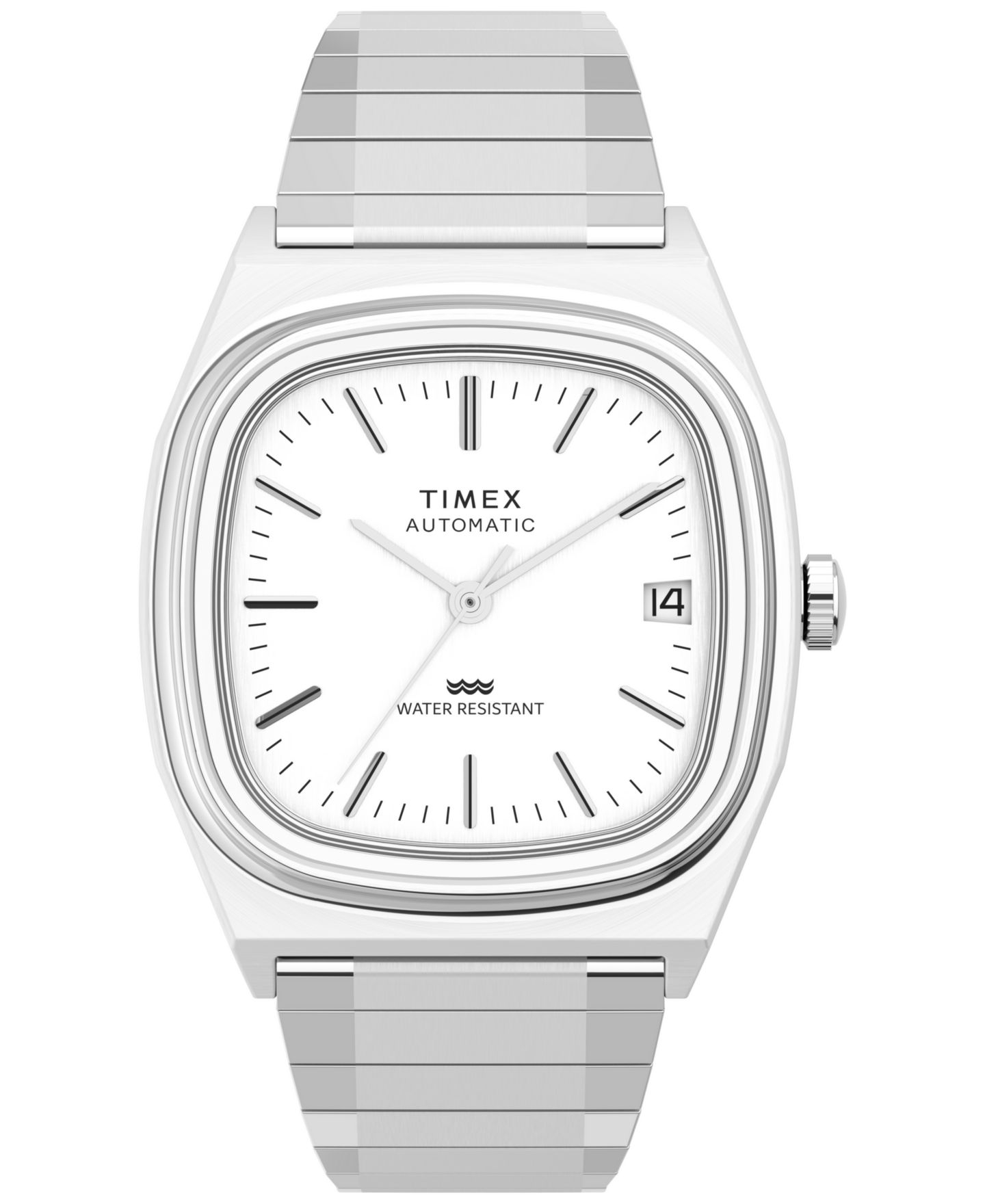 Мужские часы Timex Automatic Silver-Tone Stainless Steel Watch, 34mm — фото 1