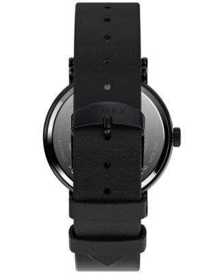 Men's Quartz Analog Black Leather Watch, 40mm