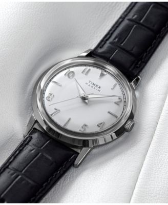 Unisex Quartz Analog Black Leather Watch, 34mm