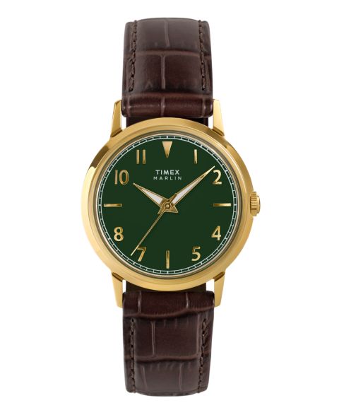 Кварцевые аналоговые часы Timex унисекс с коричневым кожаным ремешком, 34 мм