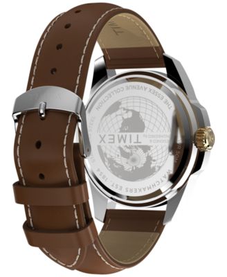 Men's Quartz Analog Brown Leather Watch, 45mm