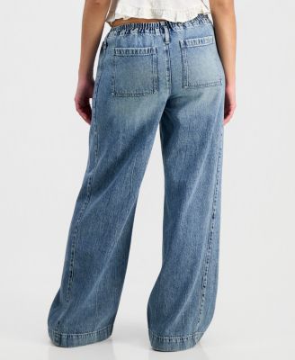 Juniors' Lightweight Tie-Waist Wide-Leg Jeans