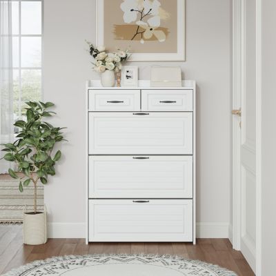 3 Doors Shoe Cabinet with 2 Drawers,Large Space for Storage,White