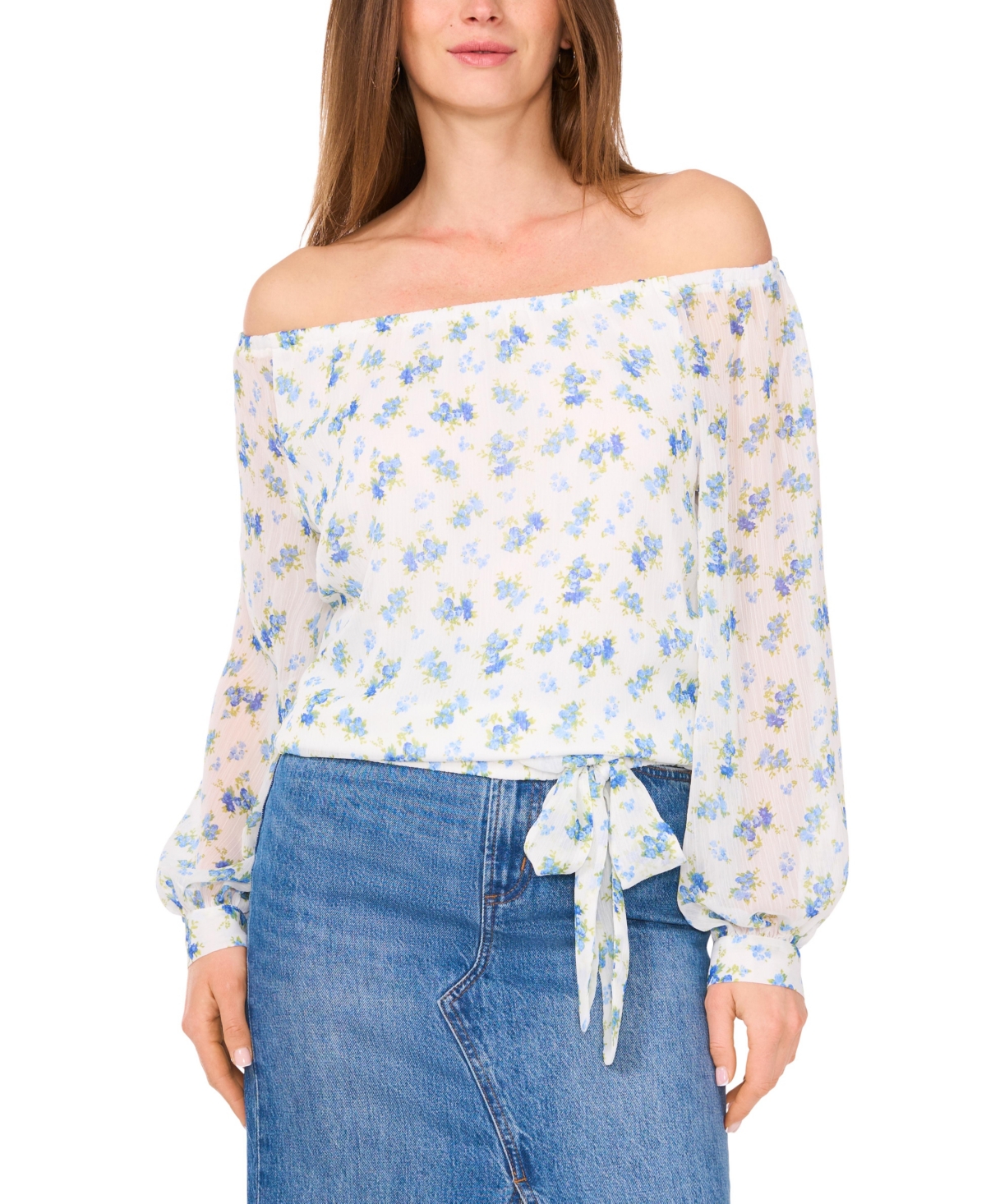 Vince Camuto Women's Floral Off-The-Shoulder Long-Sleeve Tie-Front Blouse