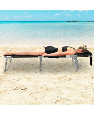 SUGIFT Black Folding Beach Lounge Chair with Pillow for Outdoor