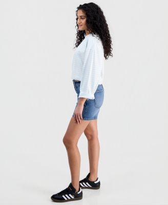 Juniors' High-Rise Denim Bermuda Shorts