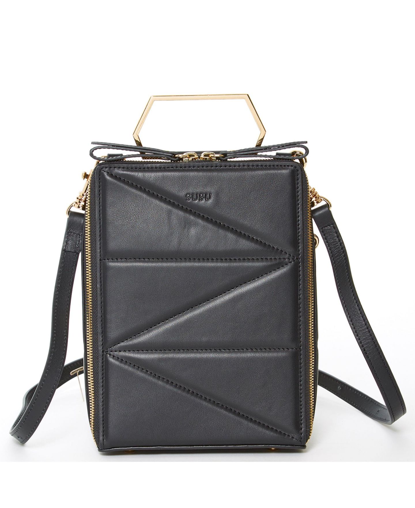 Рюкзак SUSU Leather Convertible Purse Crossbody Bag with Gold Handle, цвет: Чёрный — фото 3