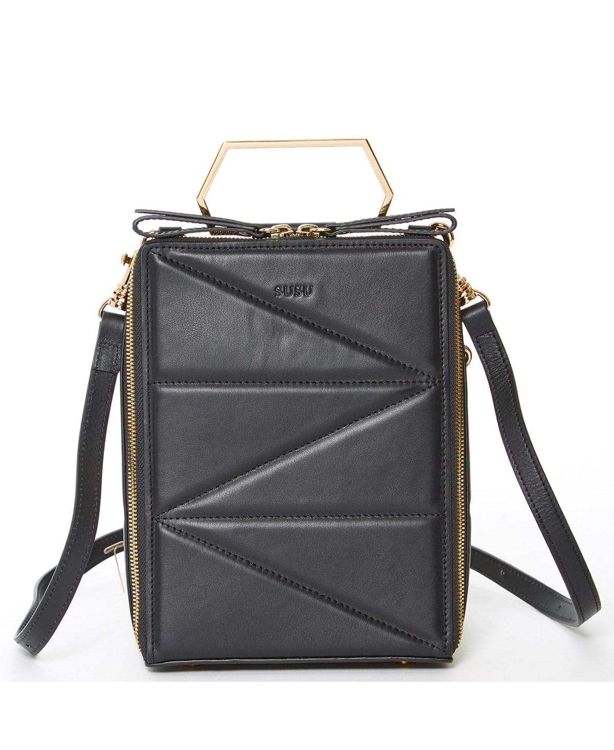 Susu Leather Convertible Backpack Purse Crossbody Bag with Gold Handle