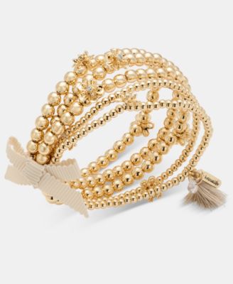 Gold-Tone Crystal Multi Bead Layered Stretch Bracelet
