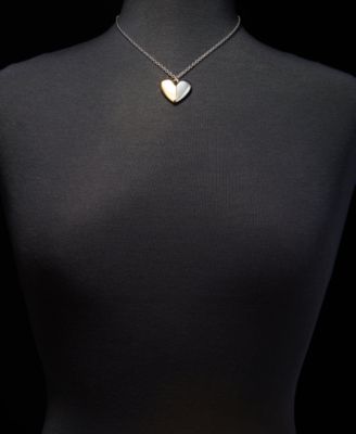 Two-Tone Puff Heart Pendant Necklace, 16" + 3" extender