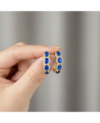 Sterling Silver 14K Gold Plated Cubic Zirconia Oblong Hoop Spring Lock Earrings.