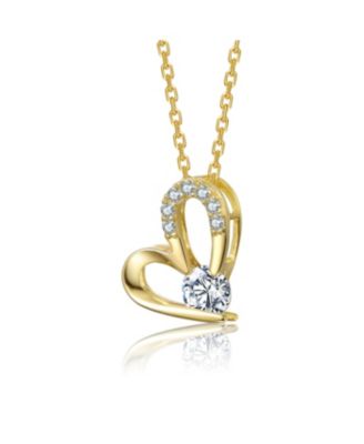 14K Gold Plated with Clear Cubic Zirconia Heart Design Pendant Necklace