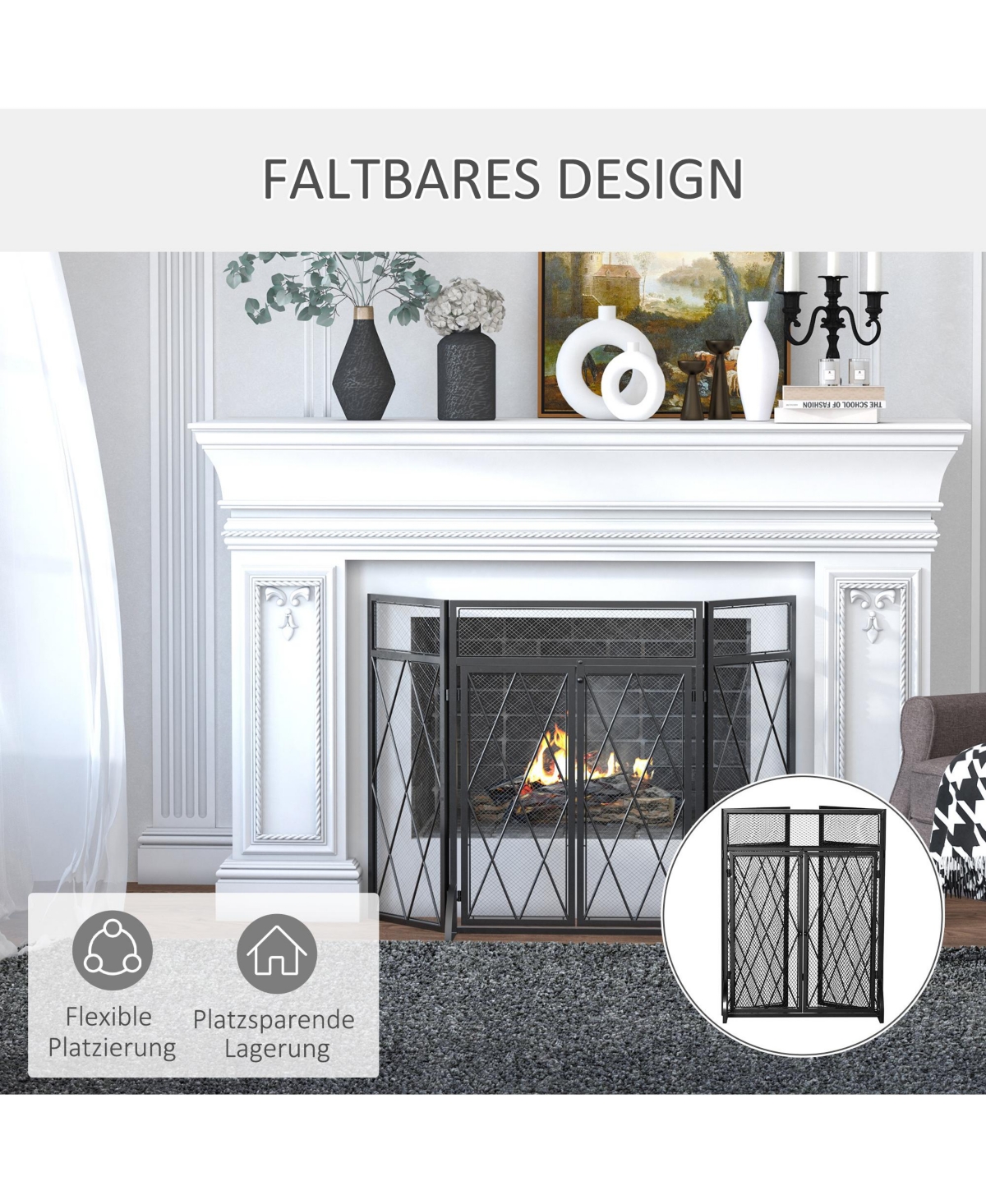 Homcom 3-Panel Folding Fireplace Screen Cover Protector Fence for Living Room