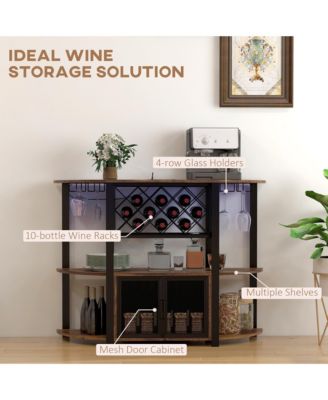 LED Wine Cabinet with Charging Station, Wine Racks, Glass Holders