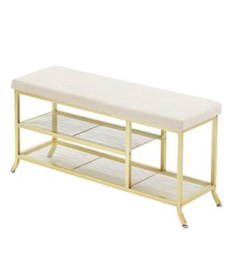 2 Tier Entryway Bench - Modern Shoe Storage Bench Organizer with Cushion