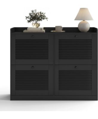 Large 4-Drawer Shoe Cabinet, Narrow Hidden Shoe Rack with Wooden Legs, Freestanding Entryway Organizer for Bedroom Living Room Hallway