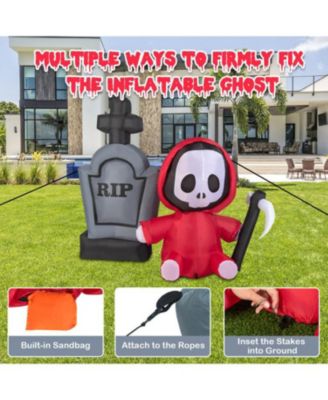 Mondawe 5 ft Inflatable Halloween Ghost Holding Sickle and Tombstone Yard Decor