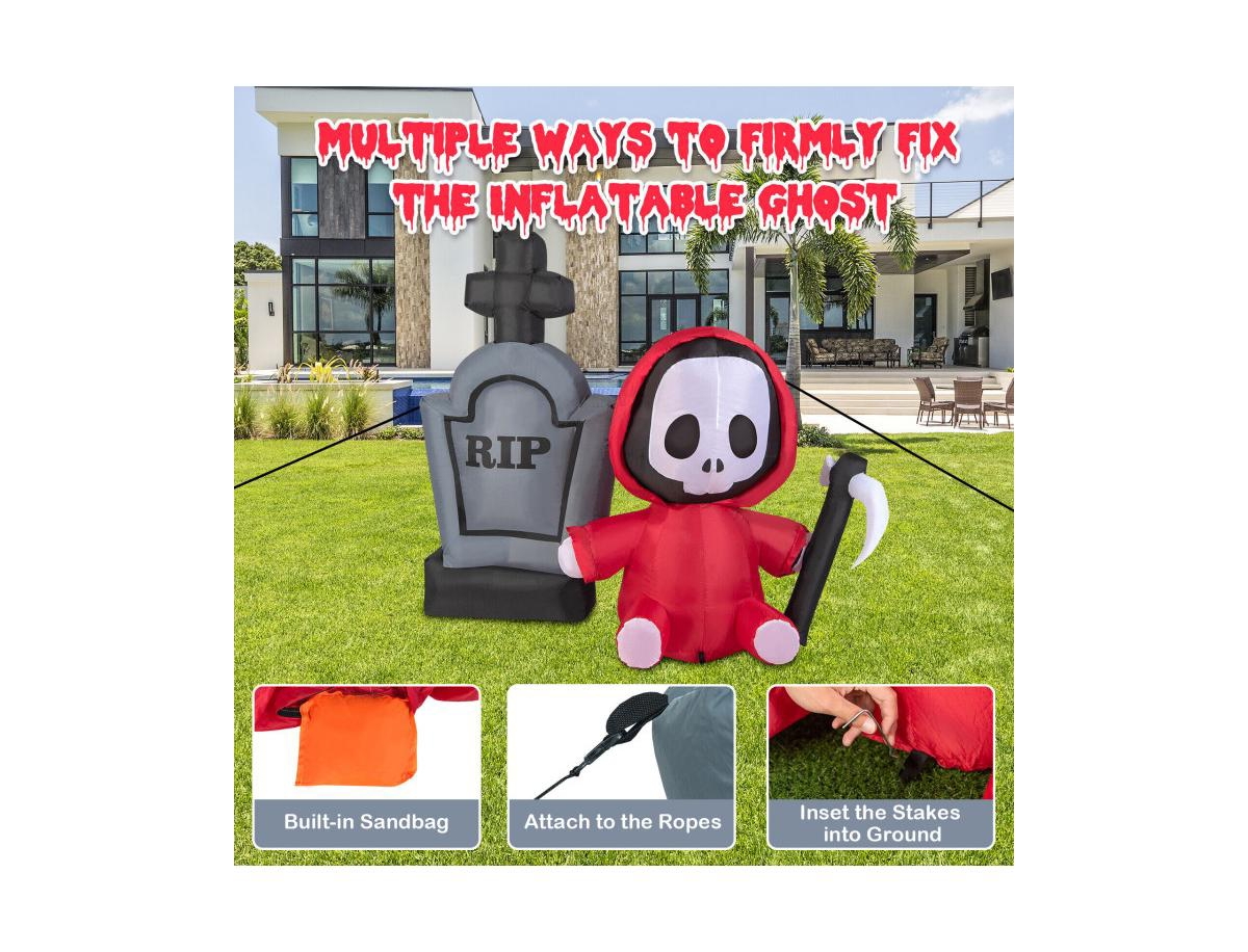 Mondawe 5 ft Inflatable Halloween Ghost Holding Sickle and Tombstone Yard Decor