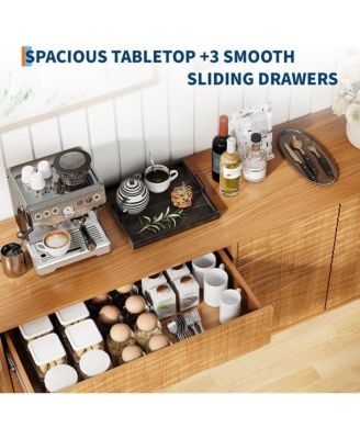 Modern Sideboard Buffet Cabinet with Undulating Fluted Design, 61 in Wood Kitchen Storage Cabinet with 3 Drawers & 2 Door, Accent Console Table