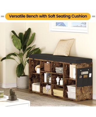 Shoe Storage Bench with Cushion, Cubby Shoe Rack with Adjustable Shelves, Shoe Organizer Cabinet