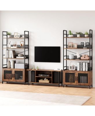 Bookshelf with Doors Industrial Bookcase with 4 Tiers Open Storage Shelf Rustic Bookshelves