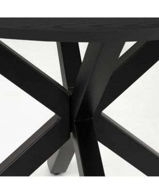 Modern 5-Piece Faux Leather Dining Set, Round Black Table with Metal Base and PU Chairs