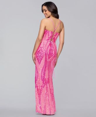 Juniors' Sequin Pinch Lace-Up Back Long Dress