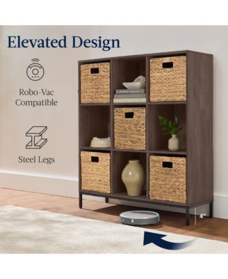 Elevated 9-Cube Storage Organizer, 11in Shelf, Bookcase, Display Shelf, w/ Metal Legs
