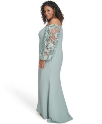 Plus Size Floral-Sleeve Long Gown