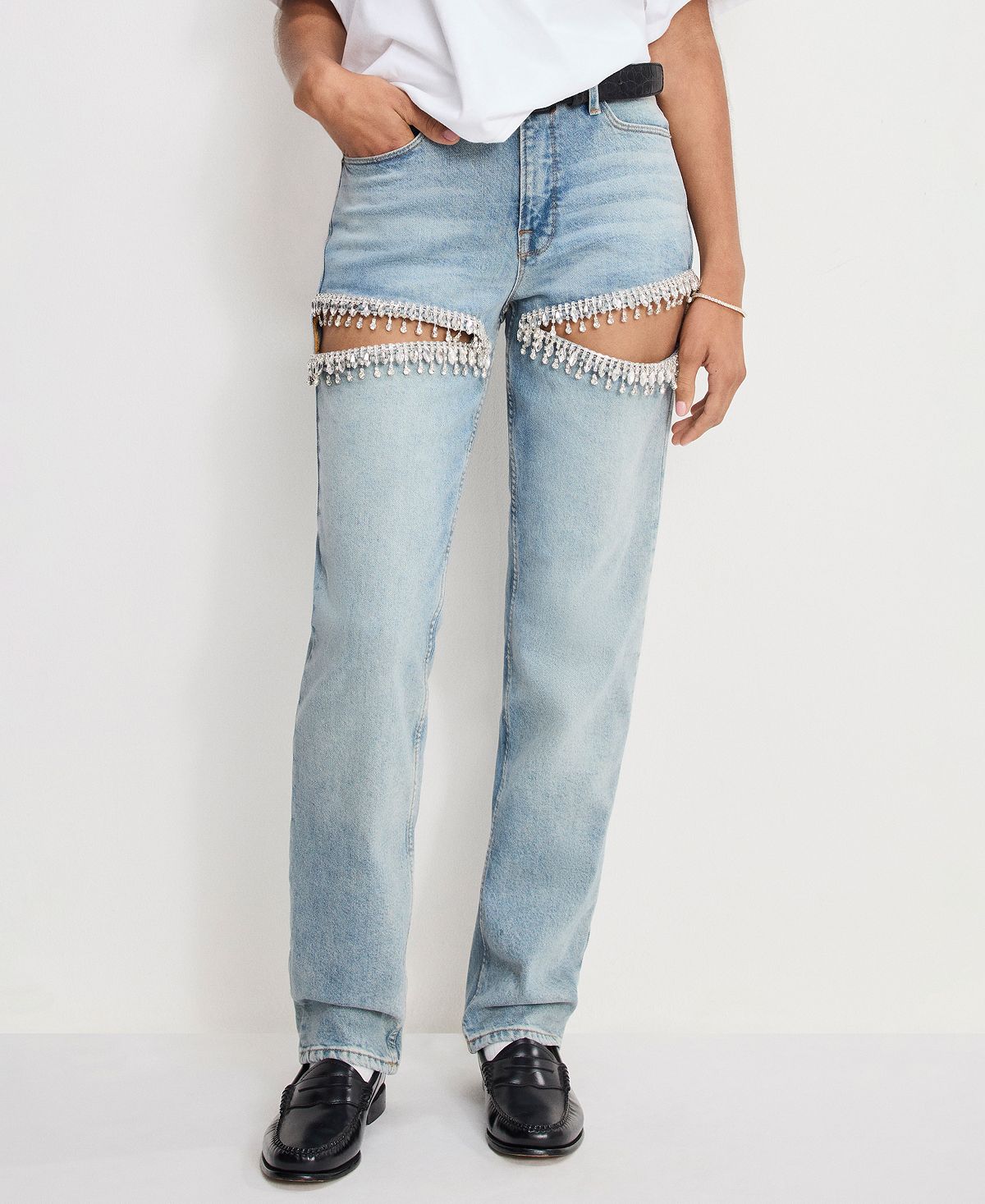 Good American Women's Icon Straight Diamond Details Jeans view 1 — MAYCSS fashion products