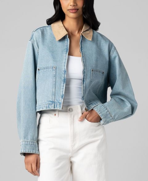 Женские куртки BLANK NYC Crop Denim Zip Front Barn Jacket