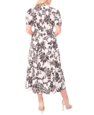 Plus Size Printed Puff-Sleeve Maxi Shirt Dress