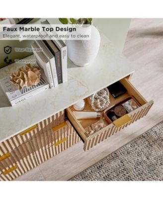 54" Wide Modern Fluted 7-Drawer Wood Dresser with Faux Marble Top, TV Stand and Drawer Organizer