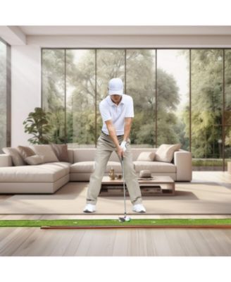 Golf Putting Mat Indoor 1-Hole Green with Ball Return and Wood Base