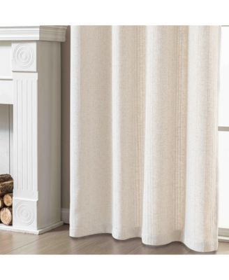 Linen Blend Solid Striped Room Darkening Curtains Pair, 52"Wx 84"L