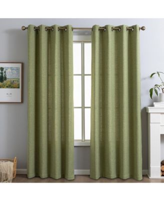 Linen Blend Solid Striped Room Darkening Curtains Pair