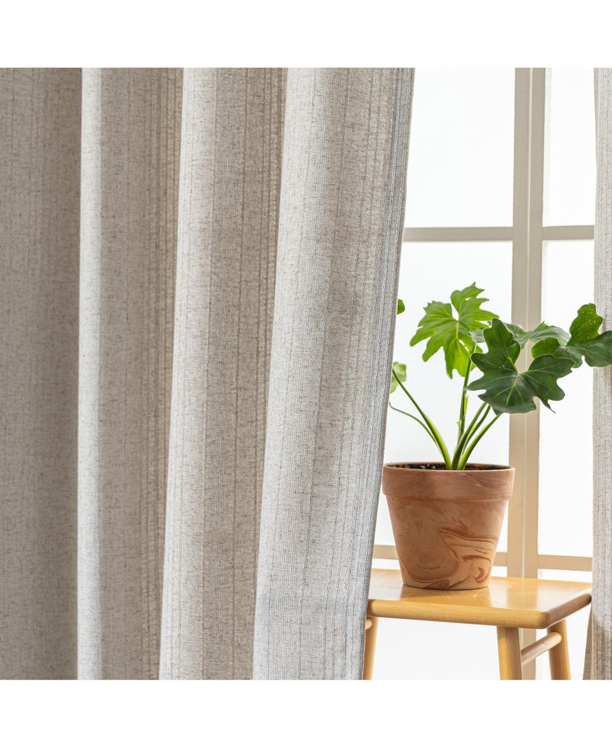 Awesome Home Linen Blend Solid Striped Room Darkening Curtains Pair