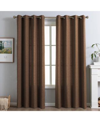 Linen Blend Solid Striped Room Darkening Curtains Pair