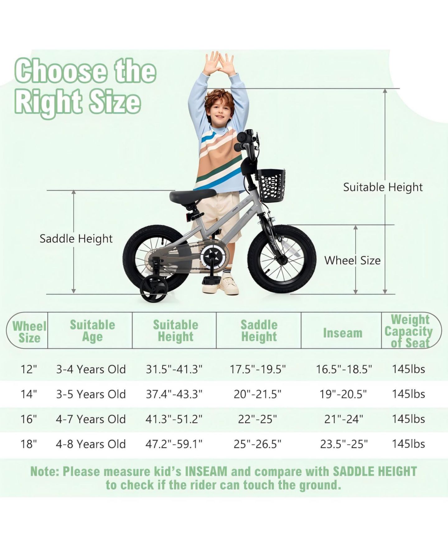 Детская игрушка HONGGE Metal Adjustable Dual-Brake Training Bike with Front Basket, Ages 4-8, цвет: Серебряный — фото 2