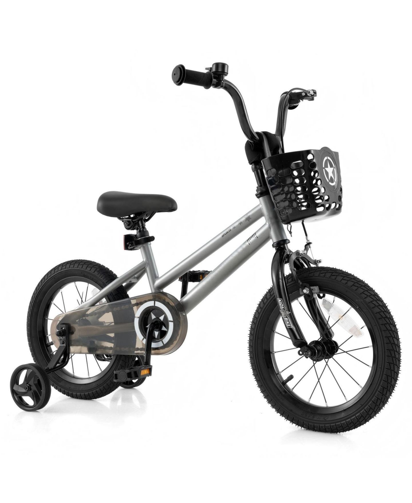 Детская игрушка HONGGE Metal Adjustable Dual-Brake Training Bike with Front Basket, Ages 4-8, цвет: Серебряный — фото 1