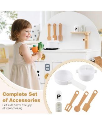 Wooden Kids Play Kitchen with Stove Sink Microwave and Oven