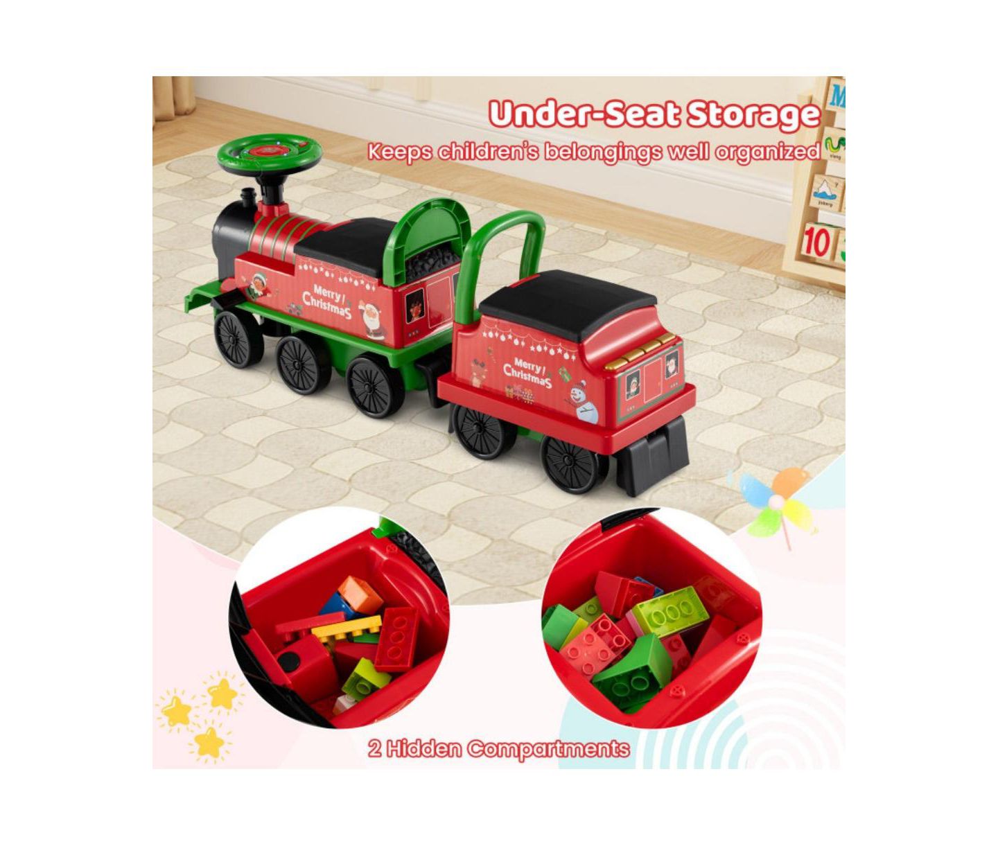 Детская игрушка HONGGE 6V Kids Ride On Train with Carriage and LED Lights, цвет: Зелёный — фото 10