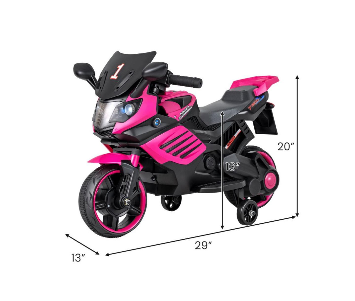 Детская игрушка HONGGE 6V Kids Motorcycle with Headlights Music and Training Wheels, цвет: Розовый — фото 4