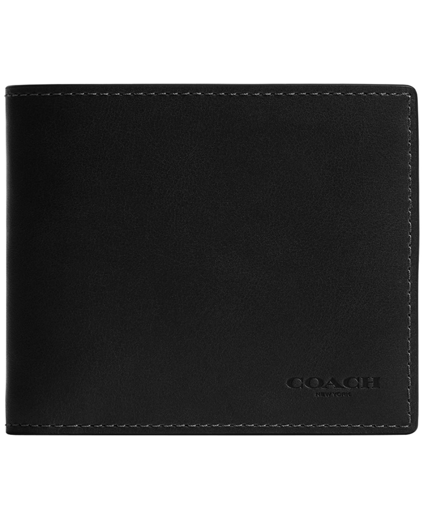Мужской кошелёк COACH 3-in-1 Leather Wallet, цвет: Чёрный — фото 1