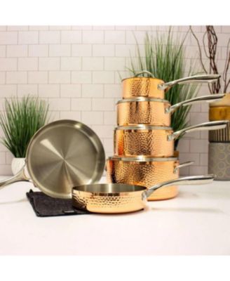 Vintage Tri-Ply Copper 5.5" Saucepan 1qt. with Lid, Hammered