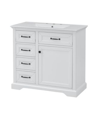 36-Inch Bathroom Vanity with Ceramic Sink Top,Freestanding Storage Cabinet with Metal Finish
