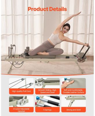 Foldable Pilates Reformer, Dual-Resistance Spring and Cord Reformer for Home Pilates Training, Supports Up to 400 lb