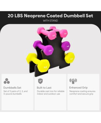BalanceFrom Neoprene Dumbbell Set with Rack, Nonslip Coated Weights for Women and Men, Strength Training, Multiple Sizes and Colors